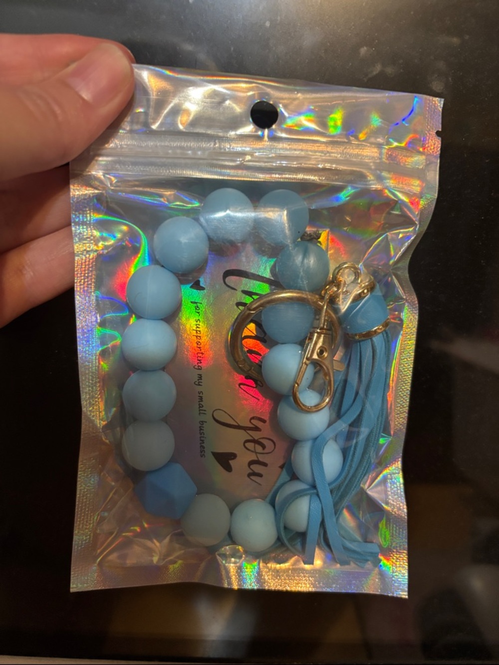 Light Blue Beaded Tassel Keychain Wristlet